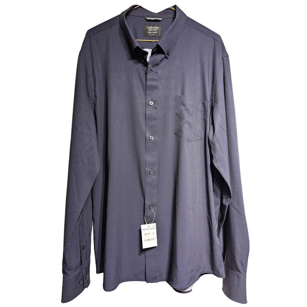 Nordstrom Shirt Men XL Neat Geo Tech Smart Trim Fit Button Rose Print NWT Navy